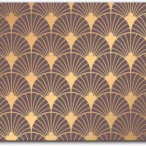 May include: A decorative mousemat with a repeating Art Deco fan pattern. The design uses a warm brown background with a gold-coloured fan motif. The mousemat has rounded corners.