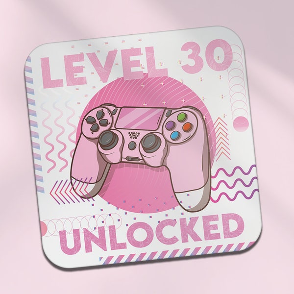 Square Single Coaster - Level 30 Thirty 30th Birthday Gamer Girls Game Gaming Teen Girly Pink Kitchen Cup Drinks Bedroom House Gift #78645