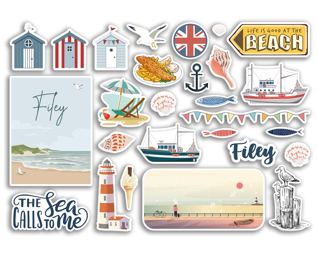 A5 Aufkleberbogen 'Filey' – Vinyl-Aufkleber Mit Britischem Küstenmotiv, Glänzend, 100 Mikron, Ideal Für Scrapbooking & Dekoration