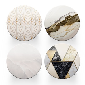 4 x sous-verres ronds Art déco - ensemble d'effet marbre d'agate beige thème femmes cercle de réchauffement de la maison boissons cuisine décoration décor cadeau # 80176