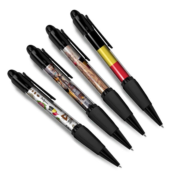 Lot de 4 stylos à bille noirs Belgique Drapeau belge Plan de la