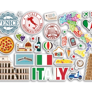 A5 Sticker Sheet Italy Landmarks Vinyl Stickers - Italian Rome Map Airport Stamp Skyline Flag Travel Holiday Country City Aesthetic #80294