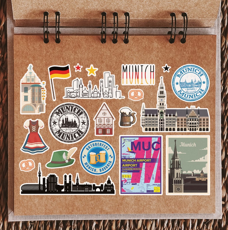 Germany Sticker Design A5 Sticker Sheet Munich Landmarks Vinyl Stickers - Germany Beach ...
