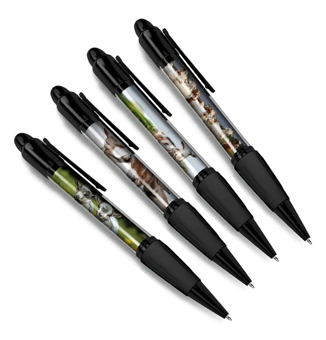 Set of 4 Goat Black Ballpoint Pens Farm Farmer Kid Wild Goats Floral