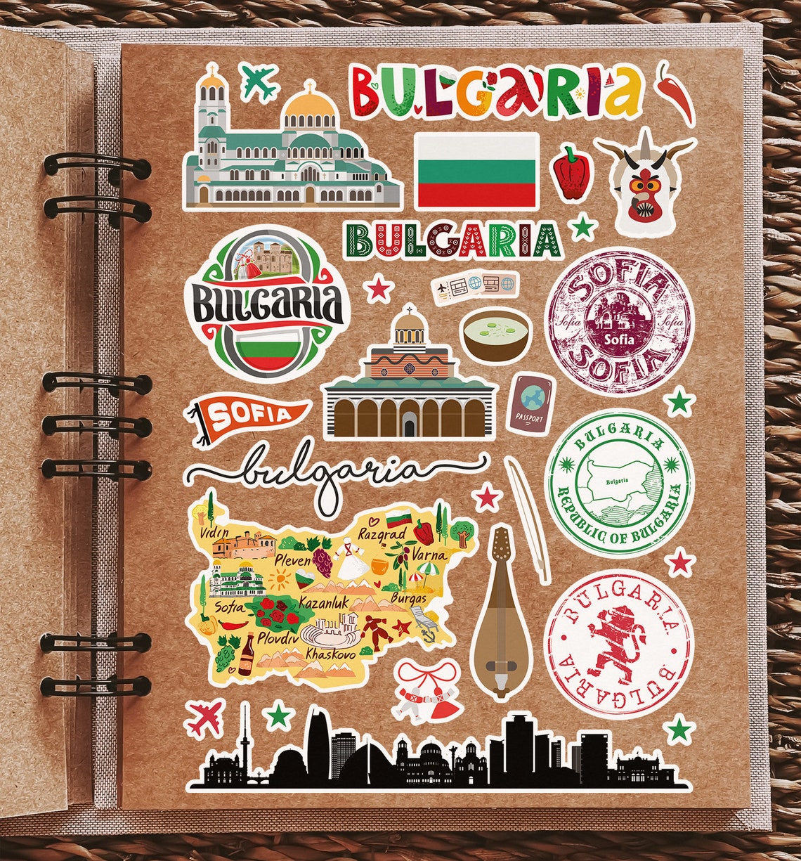 A4 Sticker Sheet Bulgaria Landmarks Vinyl Stickers - Bulgarian City Map ...