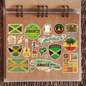 A5 Sticker Sheet Jamaica Landmarks Vinyl Stickers - Caribbean Map Airport Stamps Skyline Flag Travel Holiday Scrapbook Aesthetic #79028 image 2