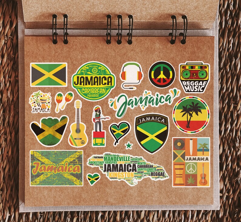 A5 Sticker Sheet Jamaica Landmarks Vinyl Stickers - Caribbean Map Airport Stamps Skyline Flag Travel Holiday Scrapbook Aesthetic #79028 image 2