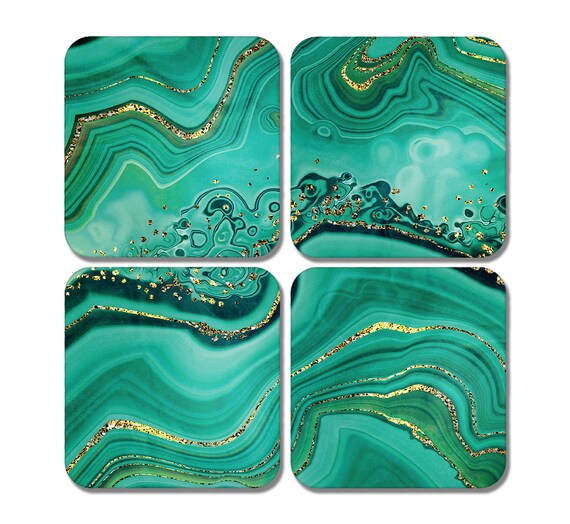 4 X Green Agate Coasters Marble Effect Ink Art Abstract -  Hong Kong
