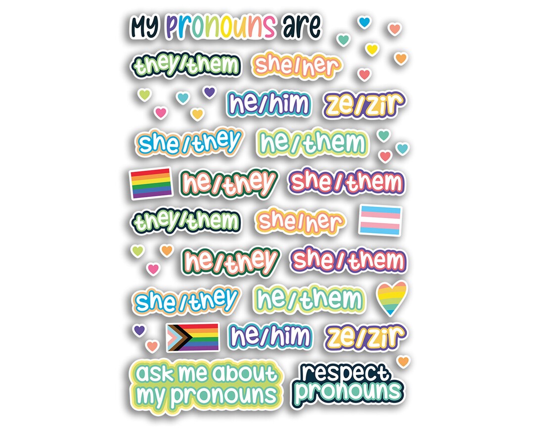 A4 Sticker Sheet Pronouns Vinyl Stickers Him He She Her They Them Ze