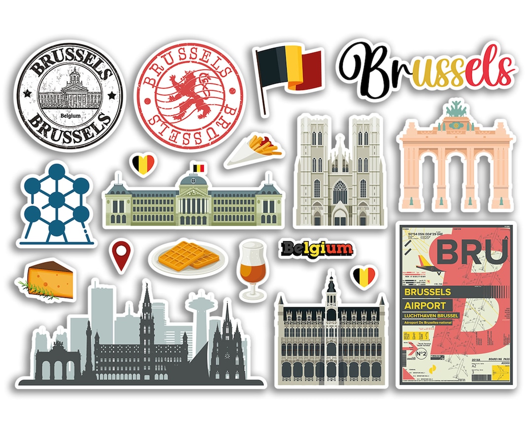 A5 Sticker Sheet Brussels Landmarks Vinyl Stickers Belgium Belgian City