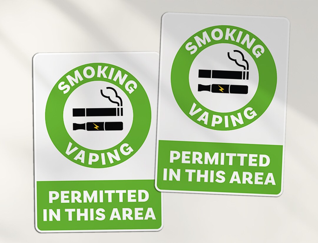 2 X 20cm Smoking Vaping Permitted Sign Vinyl Stickers Area Premises Smoke Vape Office Workplace