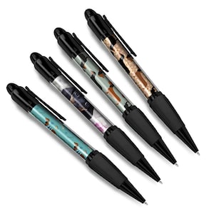 Set of 4 Dachshund Black Ballpoint Pens - Sausage Dog Animal Pets Cartoon Pattern Themed Boys Girls Men Women Pen Gift