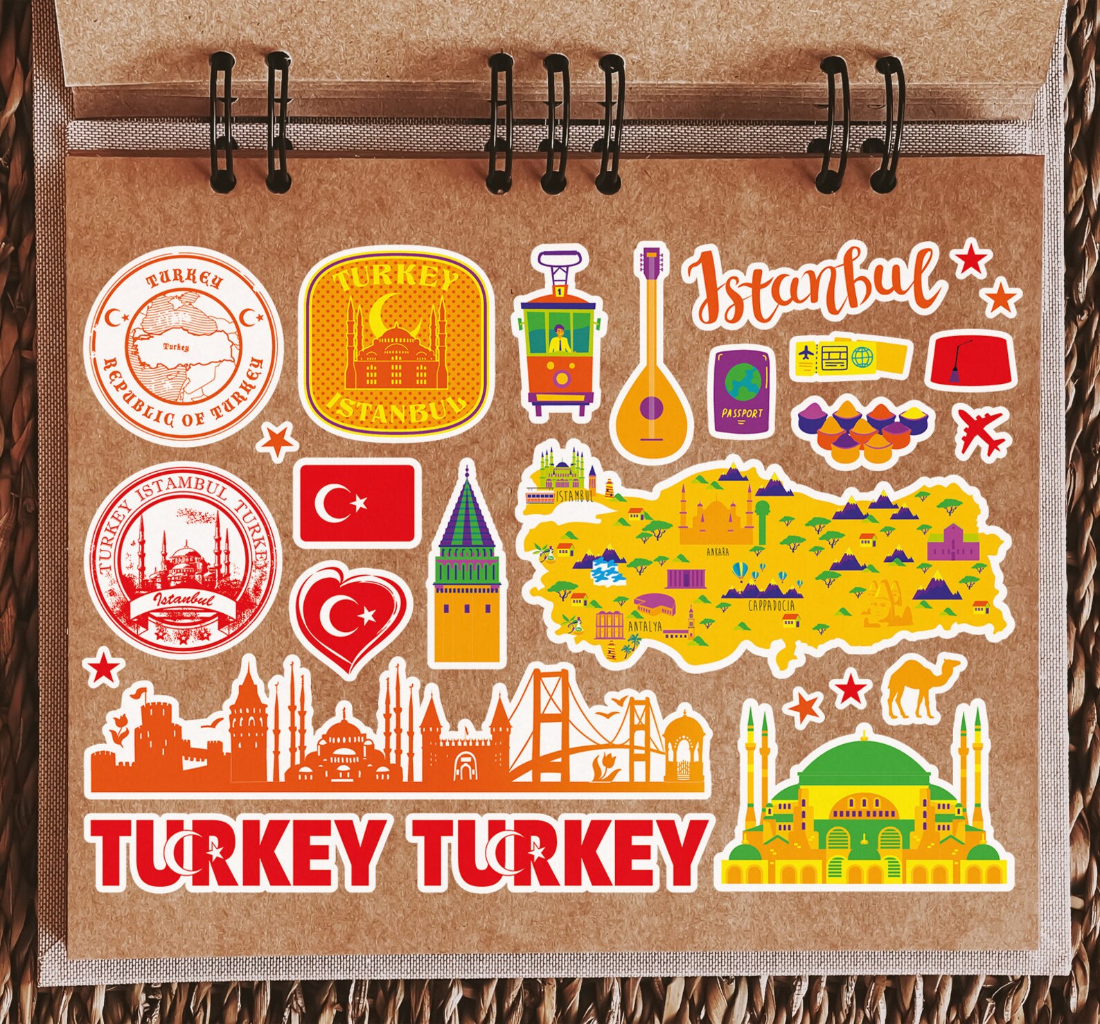 A5 Sticker Sheet Turkey Landmarks Vinyl Stickers - Bright Turkish Map ...