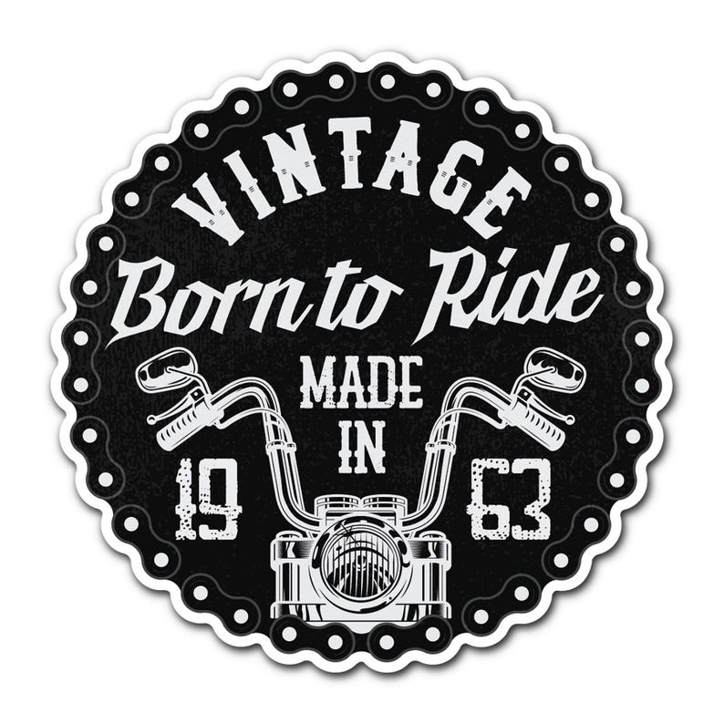 2 X 10cm Vintage 1963 Biker Vinyl Stickers - Born to Ride Motorbike ...