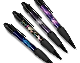 Set of 4 Unicorn Black Ballpoint Pens - Mythical Magical Kids Stars Horse Animal Theme Boys Girls Men Women Stationery Pen Gift