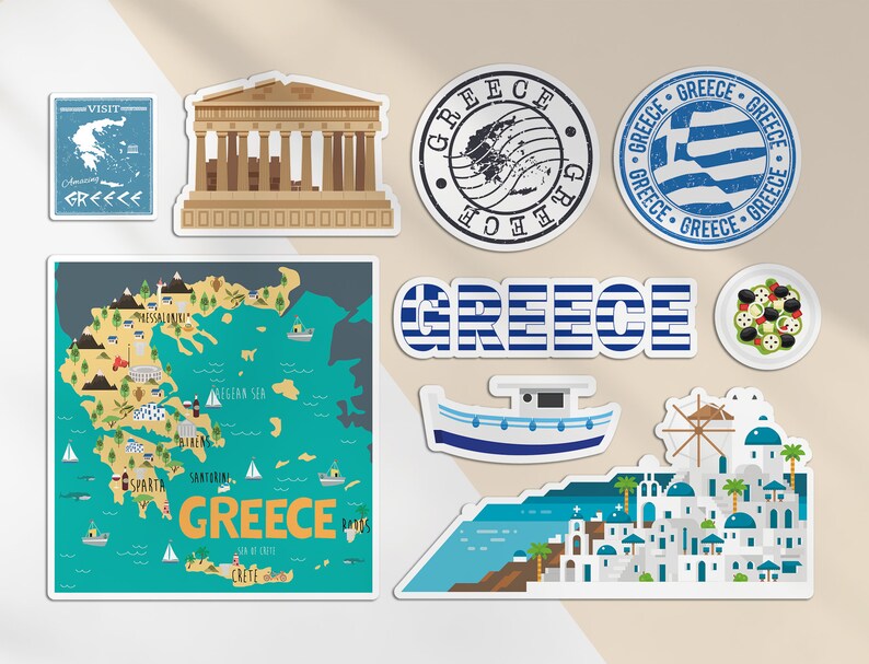 A5 Sticker Sheet Greece Landmarks Vinyl Stickers - Greek Map Airport ...