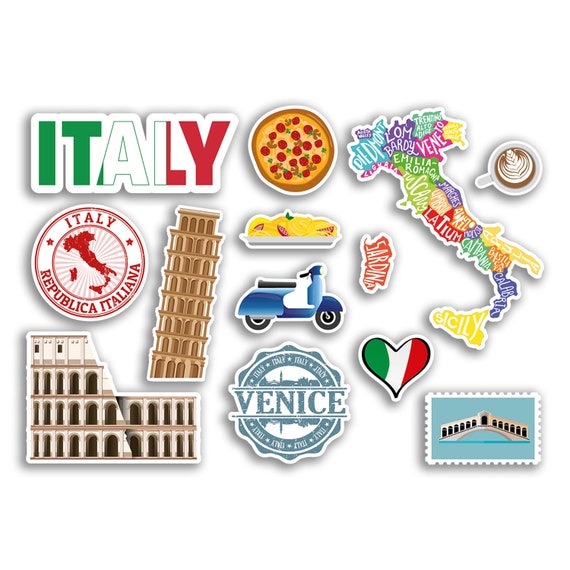 A5 Sticker Sheet Italy Landmarks Vinyl Stickers Italian Rome Venice Map  Airport Stamps Skyline Flag Travel Holiday City Aesthetic 77543 -   Italia