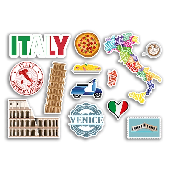 A5 Aufkleberbogen Italien Sehenswürdigkeiten – Vinyl-Aufkleber Mit Rom Karte & Flagge Für Reise-Deko
