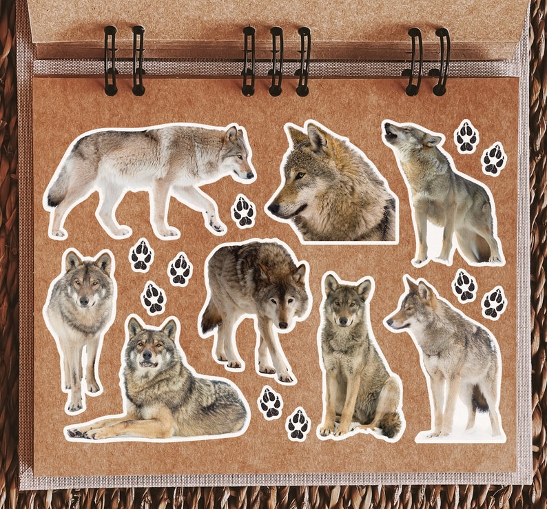 Wolves Sticker Template A5 Sticker Sheet Wolves Vinyl Stickers - Wolf Paws Wild Animals ...