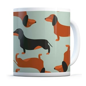 Adorable Cartoon Dachshund Print Mug - Pattern Dogs Puppy Sausage Dog Animals Wildlife Drinks Mugs Cup Kitchen Gift #14369
