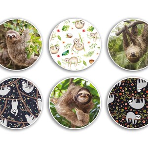 6 x 10cm Sloth Round Vinyl Stickers - Animal Wild Hanging Lazy Cartoon Pattern Zoo Funny Scrapbooking Kids Girls Gift #78983