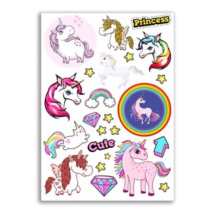A4 Sticker Sheet Kids Unicorn Vinyl Stickers - Princess Rainbow Stars Girls Cartoon Illustration Gift Kids Teen Decoration Sticker #10867