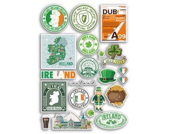 A4 Sticker Sheet Ireland Vinyl Stickers - Dublin City Landmarks City Stamp Flag Travel Holiday Culture Scrapbook Luggage Gift #78886