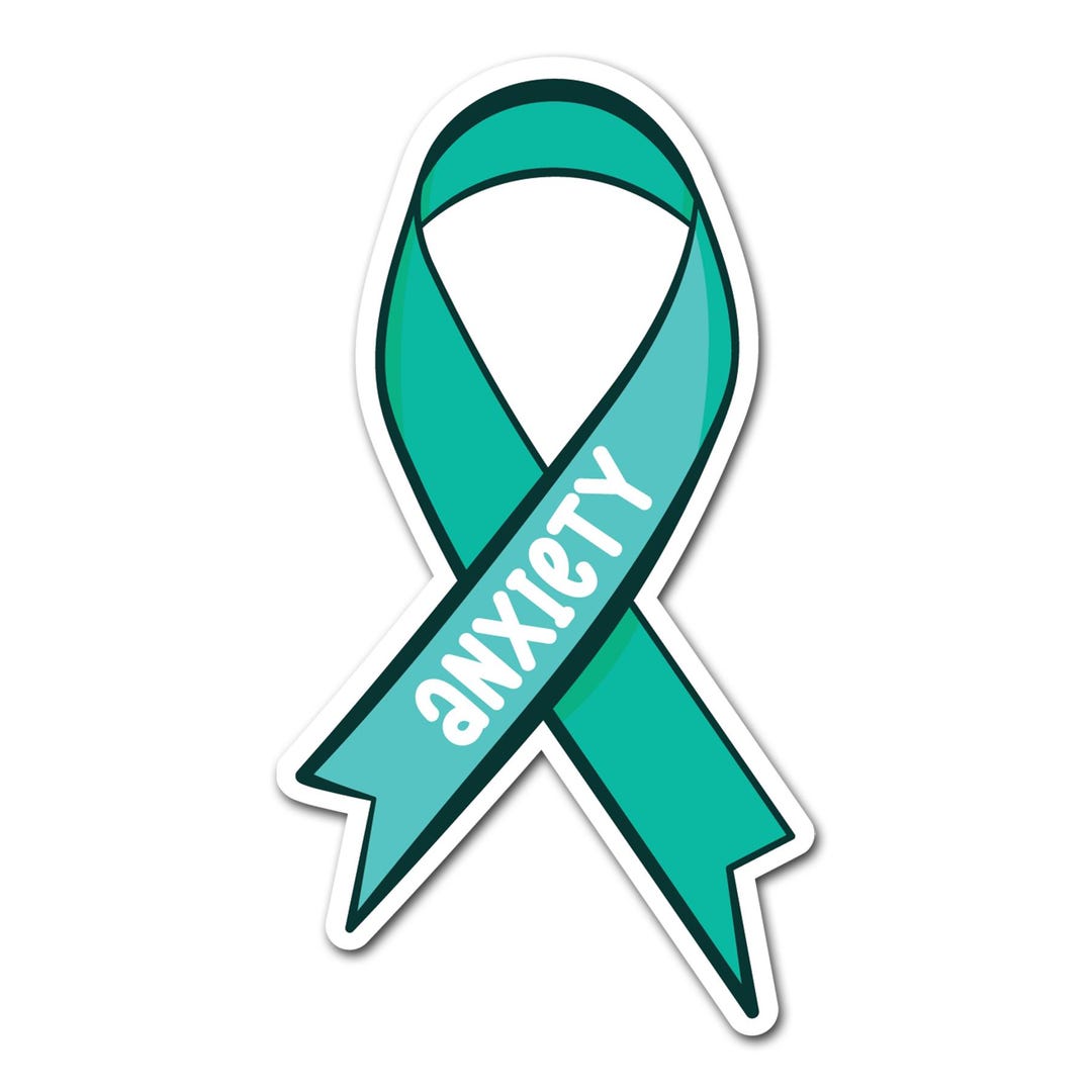 2 X 10cm Anxiety Ribbon Vinyl Stickers - Teal Colour Reminder Ribbons ...