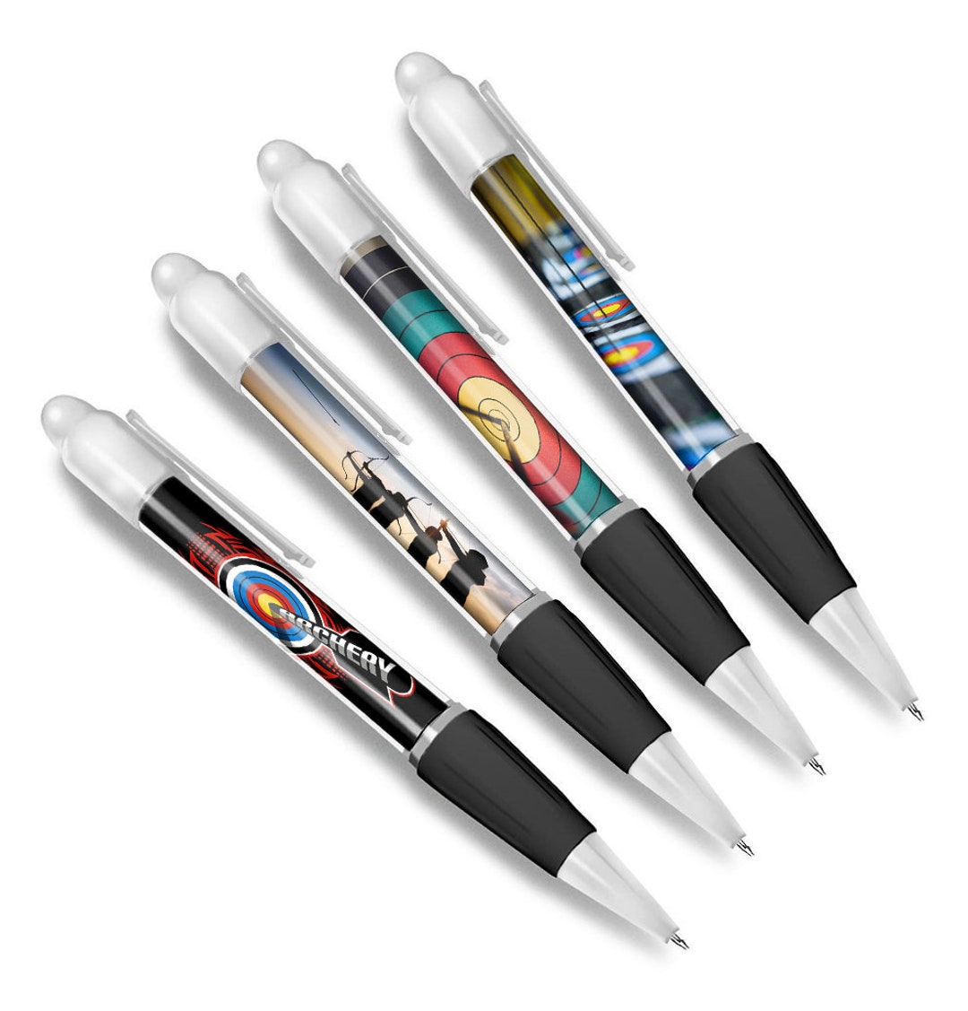 Set of 4 Archery White Ballpoint Pens Target Archer Sport Bow Arrow