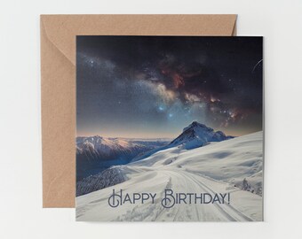 1 x Greeting Card - Happy Birthday Northern Lights Ski Skiing Art Mountain Gift #0051