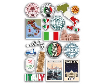 A4 Sticker Sheet Italy Landmarks Vinyl Stickers - Italian Rome Venice FCO Stamp Flag Travel Holiday Culture Scrapbook Luggage Gift #78878