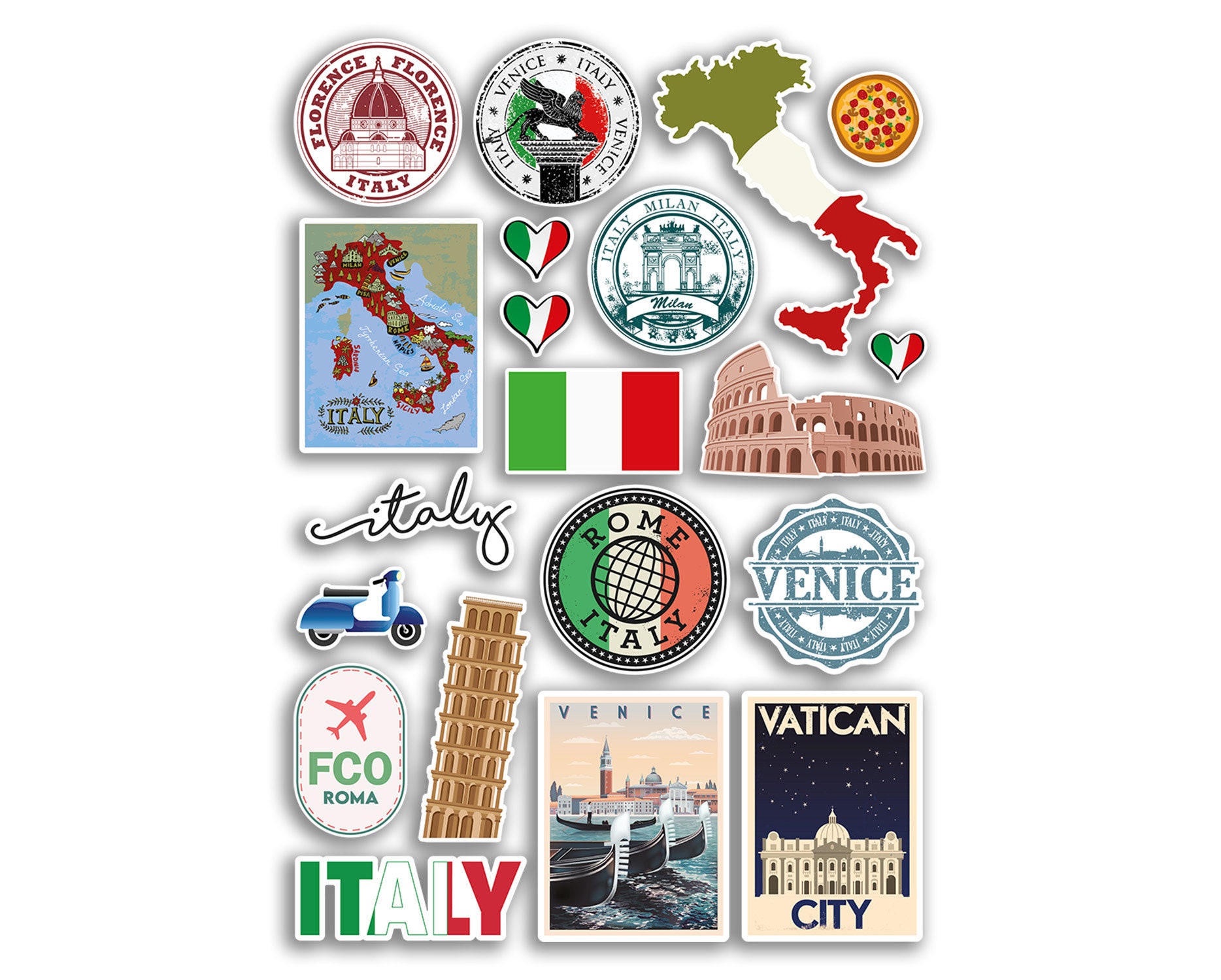 A4 Sticker Sheet Italy Landmarks Vinyl Stickers Italian Rome