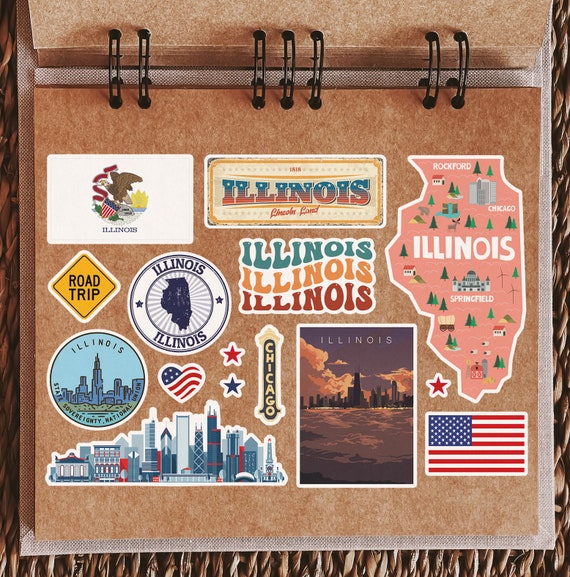 Vintage Illinois Travel Decal – Retro Vinyl Sticker / Luggage Label – Made In USA