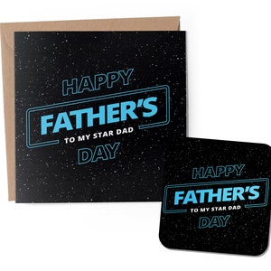 1 x Greeting Card & Coaster Set - Happy Father's Day Star Space Dad Daddy Father Cartoon Pattern Birthday Thank You Lover Fan Gift #2390
