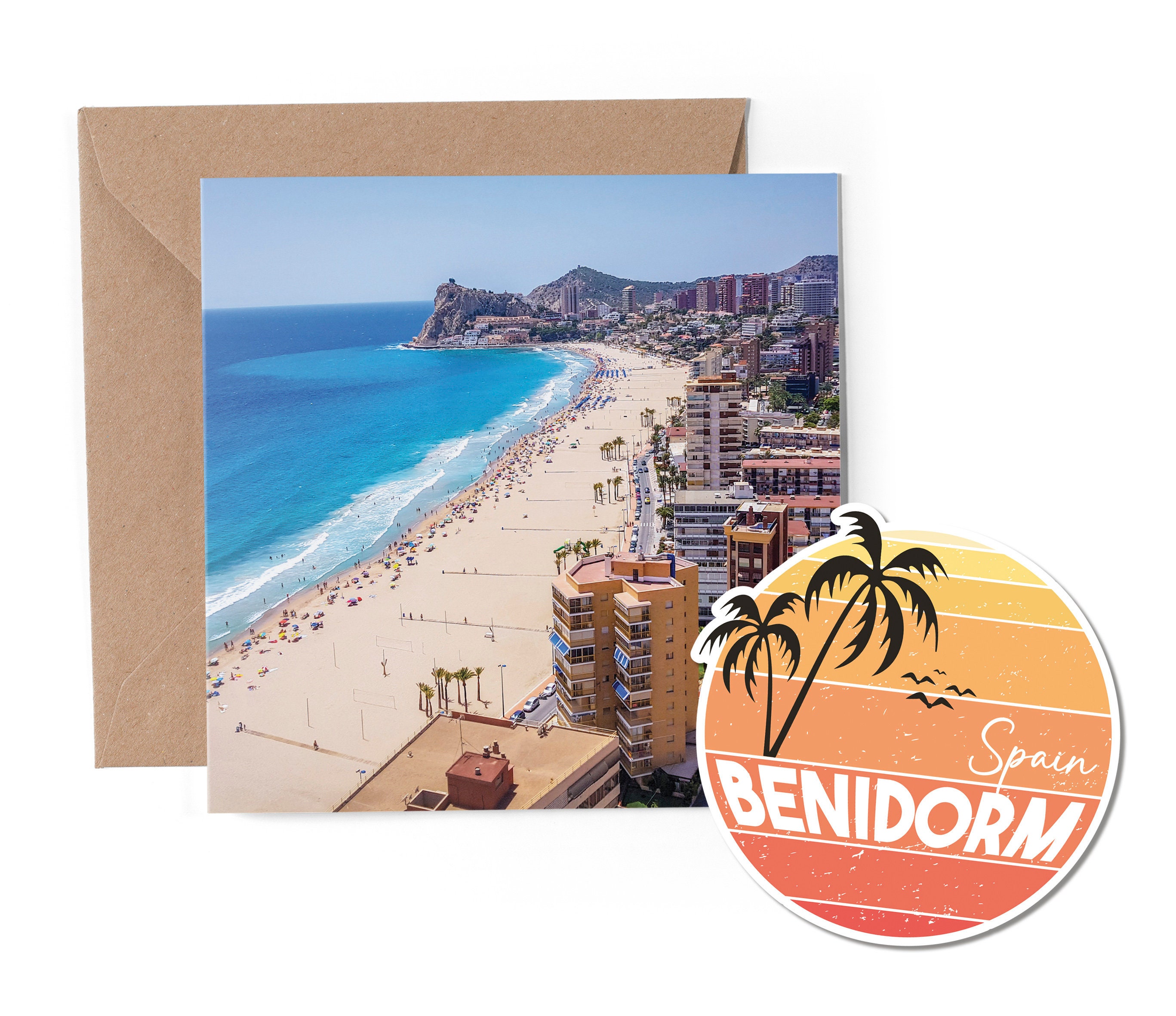 1 X Greeting Card & Vinyl Sticker Set - Benidorm Spain Beach Landmark ...