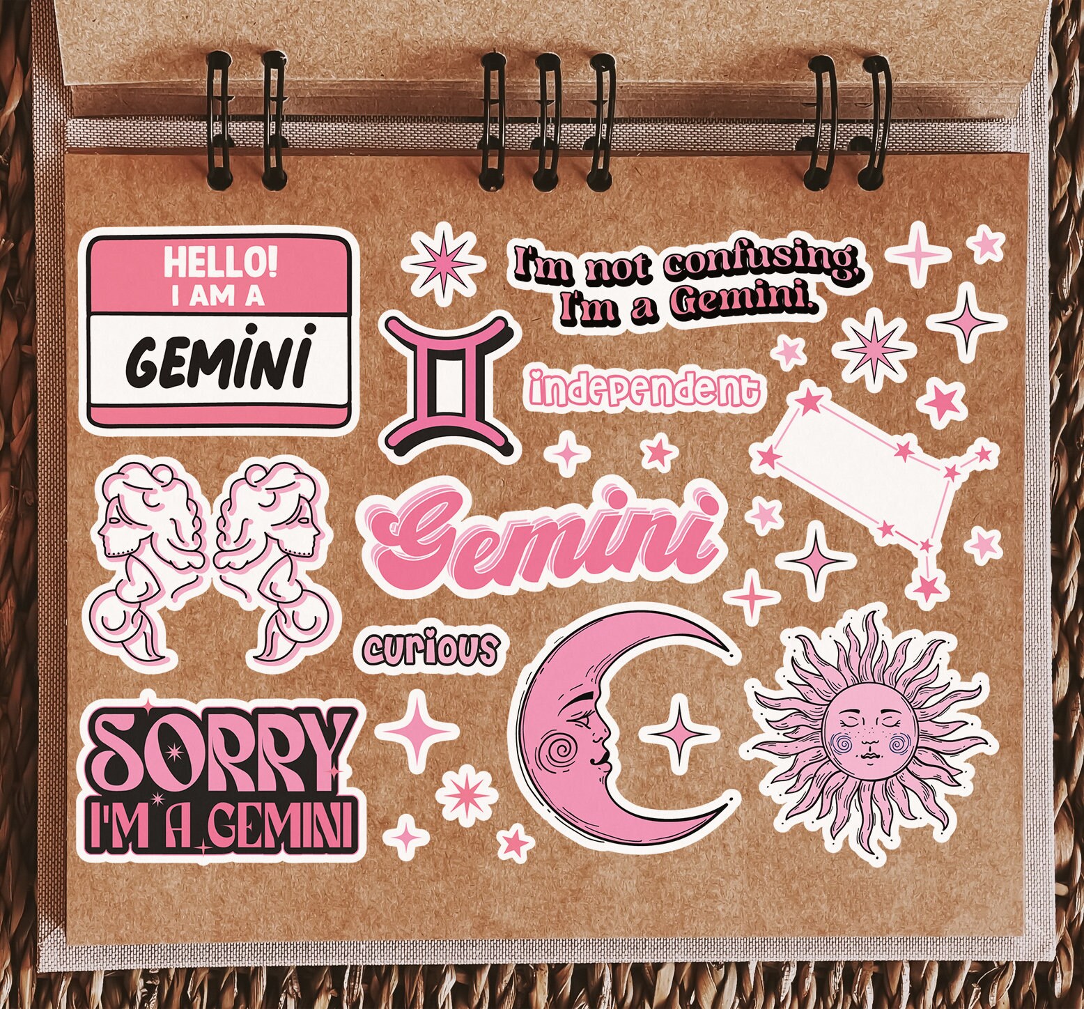 Traits Sticker A5 Sticker Sheet Gemini Vinyl Stickers - Pink Zodiac Star Sign ...