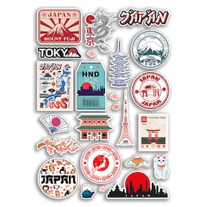 A4 Sticker Sheet Japan Vinyl Stickers - Tokyo Japanese City Landmarks City Stamp Flag Travel Holiday Culture Scrapbook Luggage Gift #78887