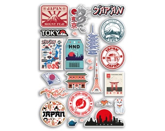 A4 Sticker Sheet Japan Vinyl Stickers - Tokyo Japanese City Landmarks City Stamp Flag Travel Holiday Culture Scrapbook Luggage Gift #78887