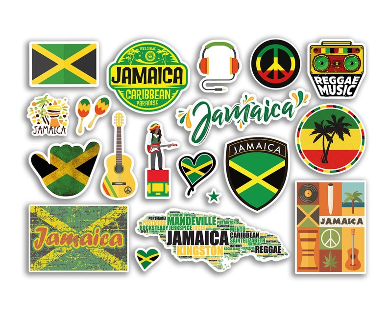 A5 Sticker Sheet Jamaica Landmarks Vinyl Stickers - Caribbean Map Airport Stamps Skyline Flag Travel Holiday Scrapbook Aesthetic #79028 image 1