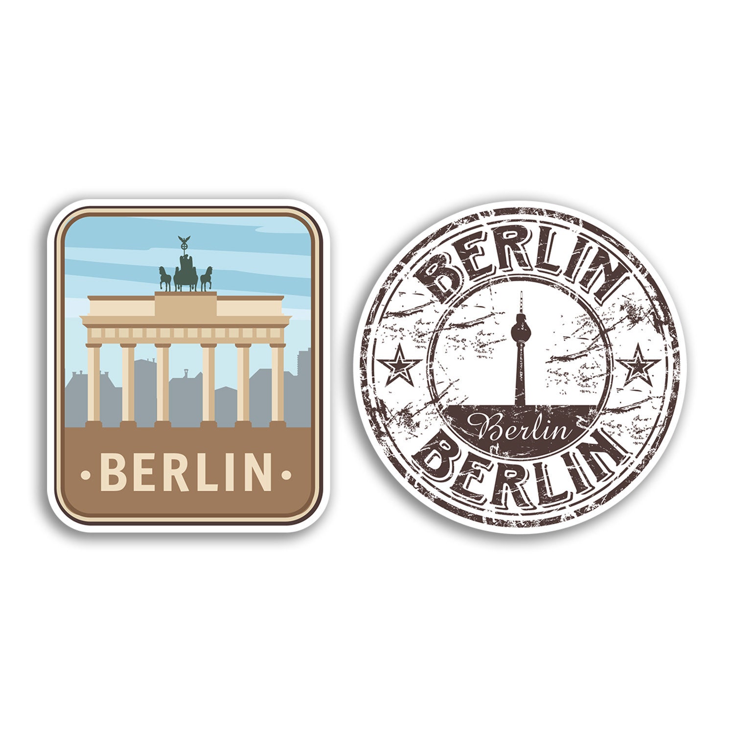 2 X 10cm Berlin Vinyl Stickers Germany German Landmarks Map Flag