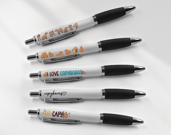 5 x Capybara Black Pens - Lazy Wild Animals Cartoon Funny Stationary School Equipment Fan Teacher Friend Girls Boys Birthday Gift Set #81279