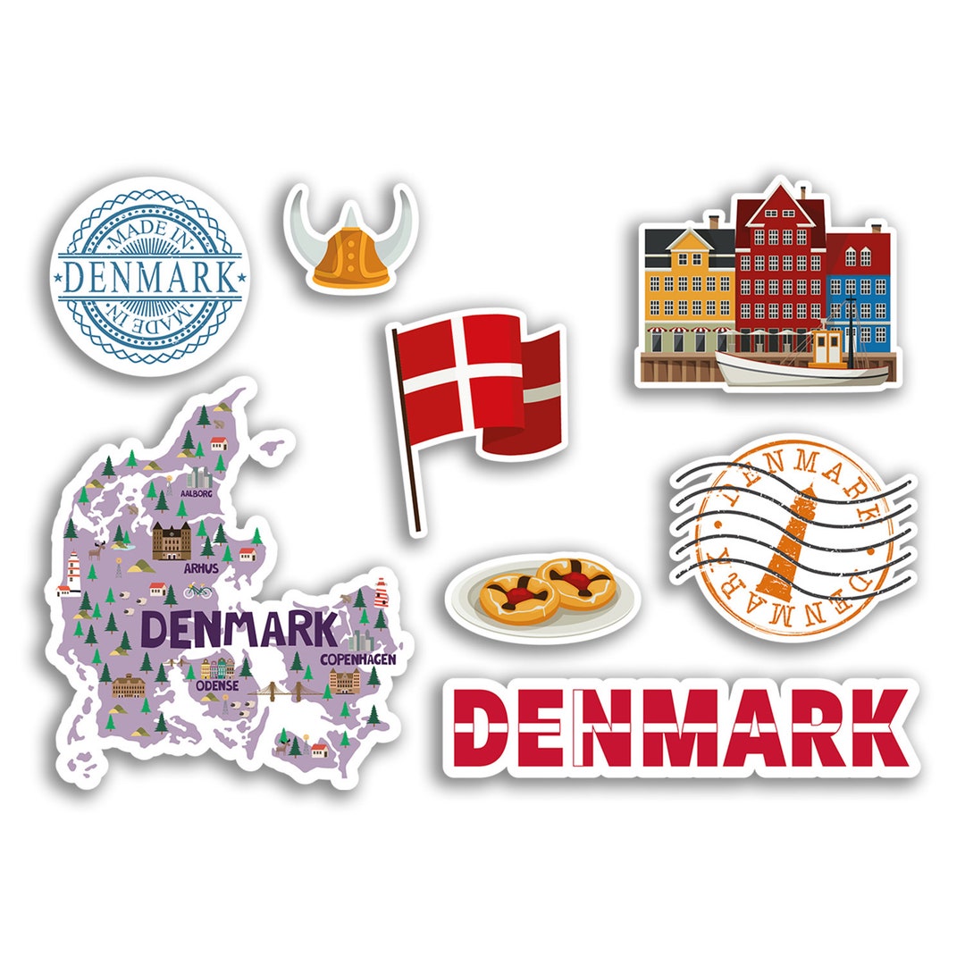 A5 Sticker Sheet Denmark Landmarks Vinyl Stickers - Danish Country Map ...