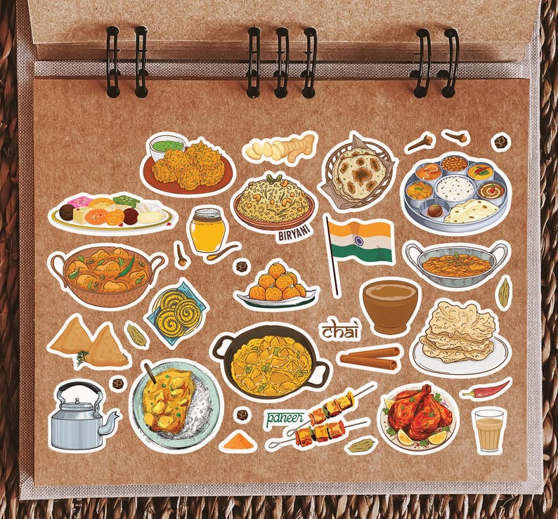 Indian Chef Sticker A5 Sticker Sheet Indian Cuisine Vinyl Stickers - India Curry Food ...