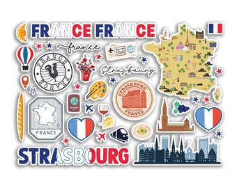 A5 Sticker Sheet Strasbourg Landmarks Vinyl Stickers - France French Stamps Skyline Flag Map Travel Holiday City Scrapbook Aesthetic #80452