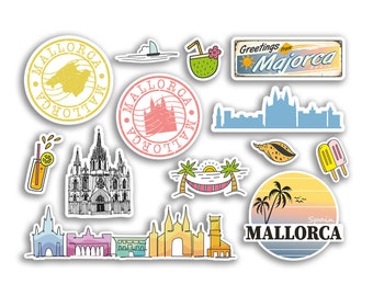 A5 Sticker Sheet Mallorca Landmarks Vinyl Stickers - Majorca Spain Summer Art City Map Stamp Skyline Travel Holiday Culture Aesthetic #78512