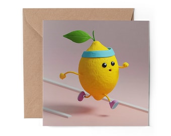 1 x Greeting Card - Running Lemon Athletics Marathon Joke Jogging Run Runner Gift #71026