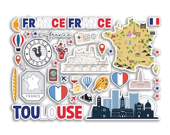 A5 Sticker Sheet Toulouse Landmarks Vinyl Stickers - France French Stamps Skyline Flag Map Travel Holiday City Scrapbook Aesthetic #80449