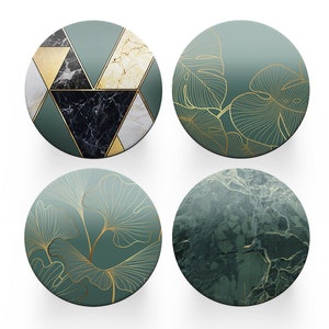 4 x Dessous de Verre Ronds Art Déco - Agate Verte Effet Marbre Ensemble Thème Femmes Maison Réchauffement Cercle Boissons Cuisine Décoration Décor Cadeau #80177