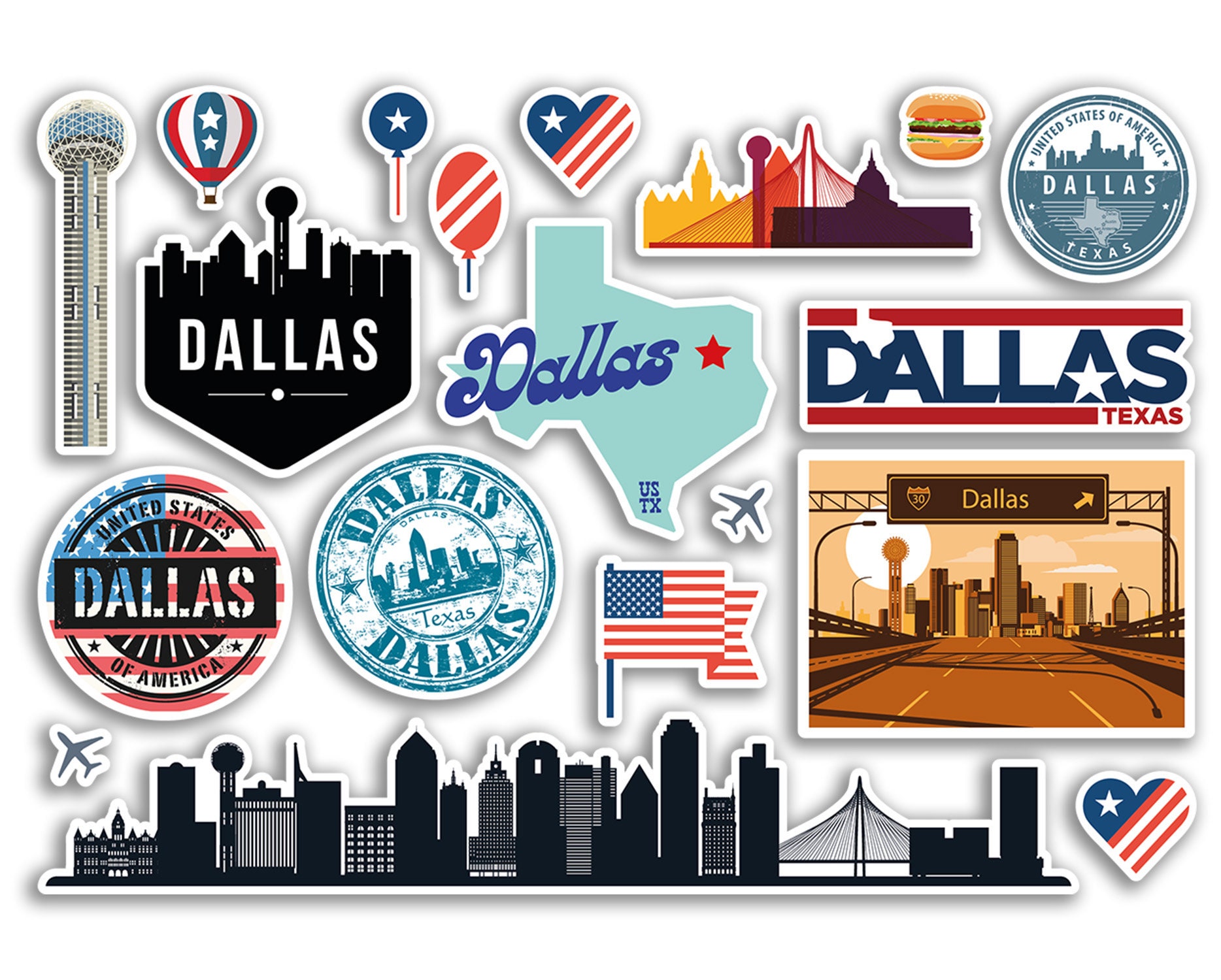 A5 Sticker Sheet Dallas Landmarks Vinyl Stickers - Texas USA America ...