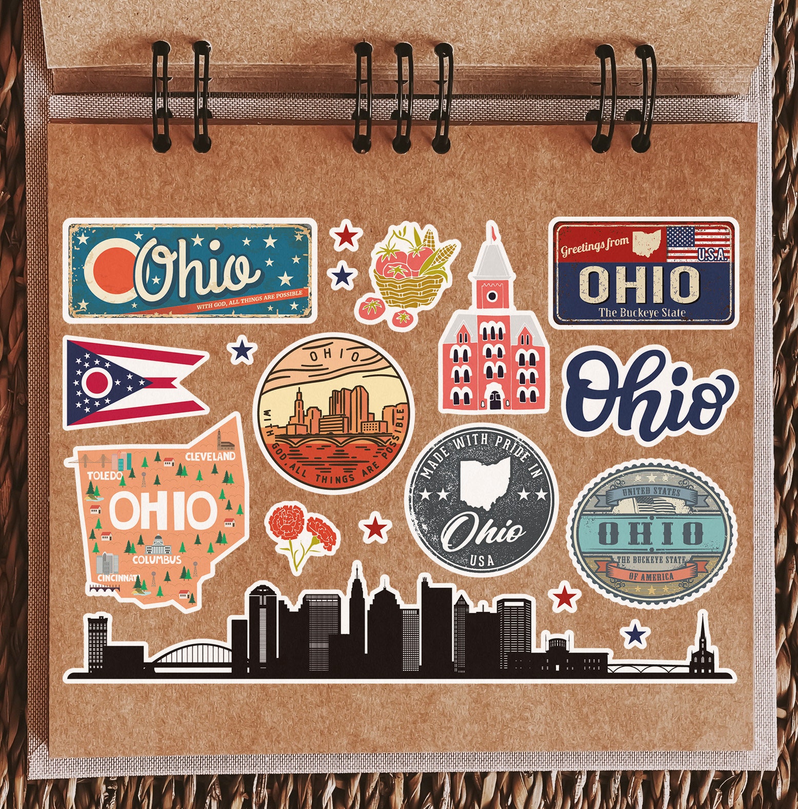 Script Ohio Computer Sticker A5 Sticker Sheet Ohio Landmarks Vinyl Stickers - USA America States ...